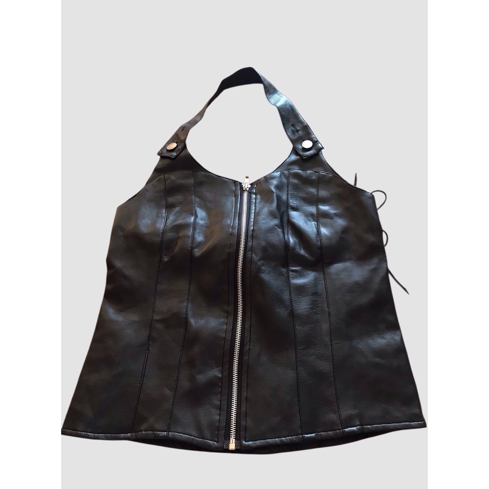 NWOT Christina PU Faux Leather Halter Top Corset Black Goth Steampunk Size M